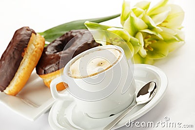 Chocolate donuts with coffee Stock Photo