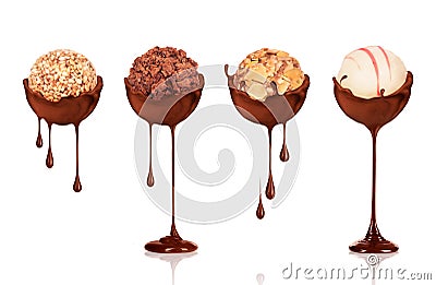 Chocolate dripping from sweets on white background Stock Photo