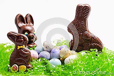 Chocolate Easter bunny,candy,eggs Stock Photo