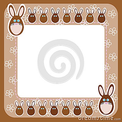 Chocolate Easter bunny on frame with flowers Stock Photo