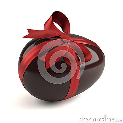 Chocolate easter egg with red ribbon Stock Photo