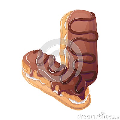 Chocolate eclairs in cartoon style. Vector illustration for poster, banner, website, advertisement. Vector illustration Vector Illustration