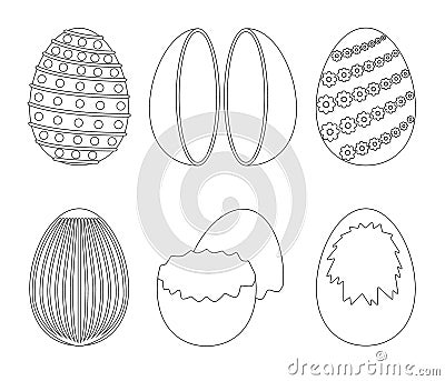 Chocolate egg isolated outline set icon. Outline set icon chocolate shell. Vector illustration egg surprise on white Vector Illustration