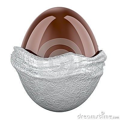 Chocolate egg with unwrapped foil, Easter chocolate egg. 3D rendering Stock Photo