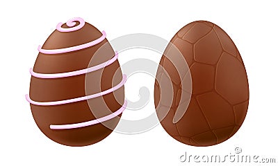 Chocolate eggs decorated with lines and cracks. Vector Illustration