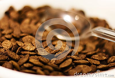 Chocolate flakes with spoon for breakfast. Selective focus. Macro Stock Photo