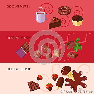 Chocolate flat banners Vector Illustration