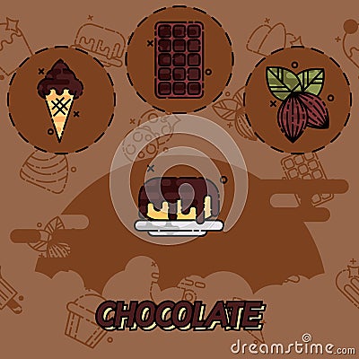Chocolate flat concept icons Vector Illustration