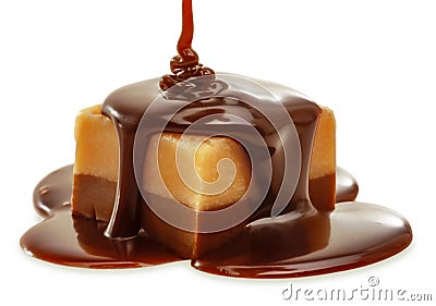 Chocolate flow on Fudge. Stock Photo