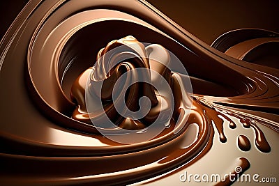 Chocolate flowing, melted cocoa cream, swirl and flow. Generative Ai. Stock Photo