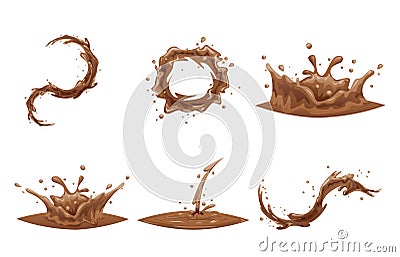 Chocolate Flowing Splash Drop Wave Whirlpool Vortex Cartoon Icon Set Isolated Design Vector Illustration Vector Illustration