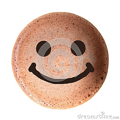 Chocolate foam with smile face isolated on white background. Stock Photo