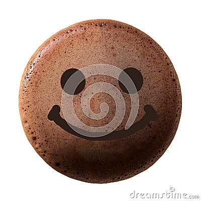 Chocolate foam with smile face isolated on white background. Stock Photo