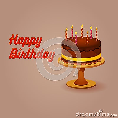 Chocolate Fondant Birthday Cake with Red Piped Lettering Vector Illustration