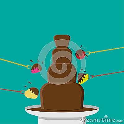 Chocolate Fondue party in flat style, vector Vector Illustration