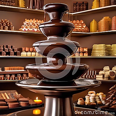 A chocolate fountain cascading over a variety of treats2 Stock Photo