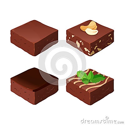 Chocolate fudge. Homemade traditional piece of delicious dessert. Vector Vector Illustration