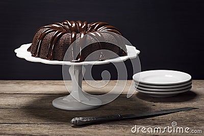 Chocolate Ganache Bundt Cake Stock Photo