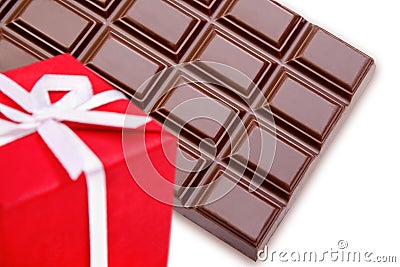 Chocolate gift over white Stock Photo