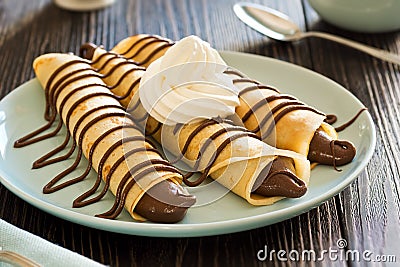 Chocolate Hazelnut Nutella Spread Dessert Crepes Stock Photo