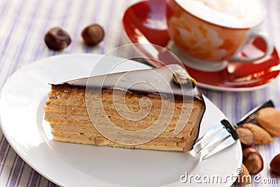 Chocolate-hazelnut pie with cappuccino Stock Photo