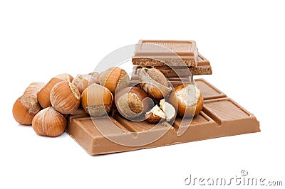 Chocolate and hazelnuts Stock Photo