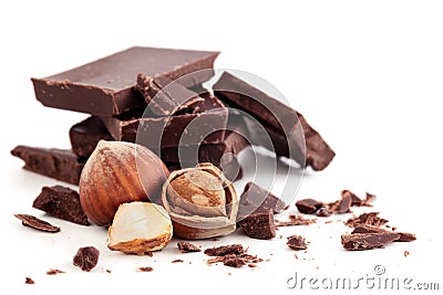 Chocolate and hazelnuts. Stock Photo
