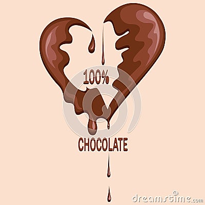 Chocolate heart. Melted chocolate. Vector Illustration