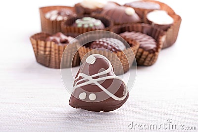 Chocolate candy. Heart shaped chocolates Stock Photo