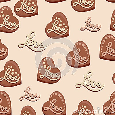 Chocolate hearts with the inscription Love. Candies. Vector Illustration