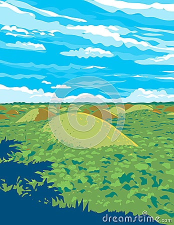 Chocolate Hills Scattered Around Bohol Philippines WPA Art Deco Poster Vector Illustration