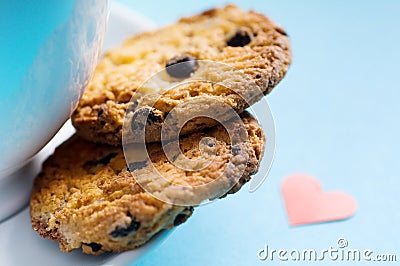 Chocolate homemade pastry biscuits on blue backgro Stock Photo