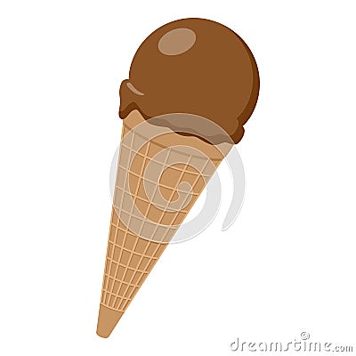 Chocolate Ice Cream Cone Flat Icon Vector Illustration