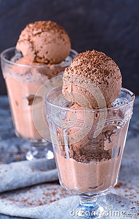 Chocolate ice cream in glass goblets Stock Photo