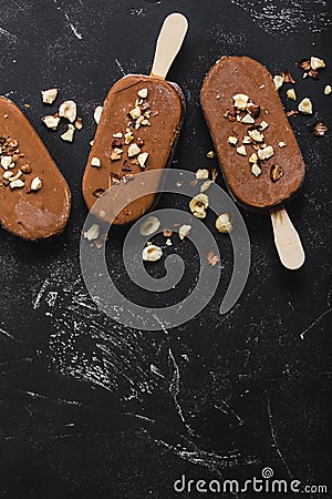 Chocolate ice cream popsicles Stock Photo