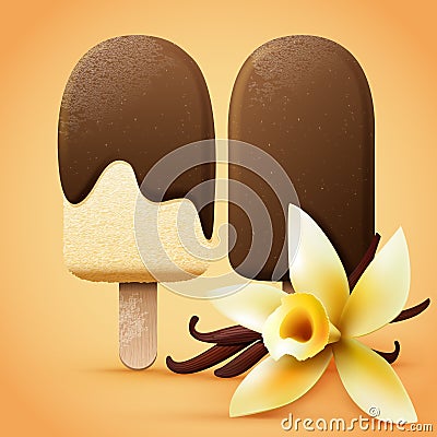 Chocolate ice cream with vanilla flavour Vector Illustration