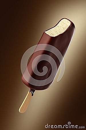 Chocolate icecream dessert on wooden stick. Stock Photo