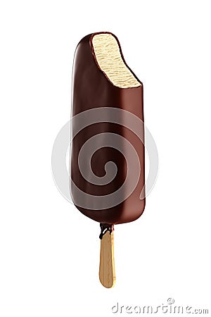 Chocolate icecream dessert on wooden stick on white background. Stock Photo