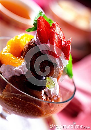 Chocolate icecream with fruits Stock Photo