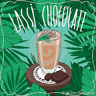 Chocolate Indian drink Lassi with cocoa or cacao Vector Illustration