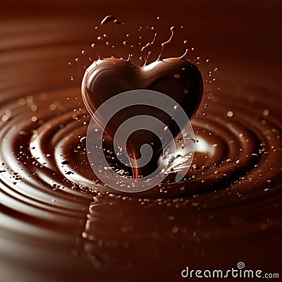 Chocolate indulgence Heart shaped chocolate immersed in liquid chocolate, love concept Stock Photo