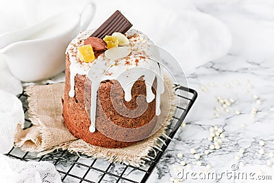 Chocolate kulich, russian Easter bread Stock Photo