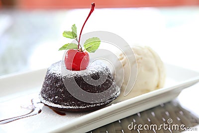 Chocolate Lava Cake with ice cream Stock Photo