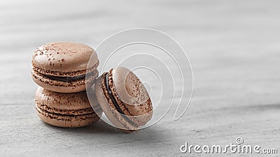 Chocolate Macarons Closeup, French Pastry Cookies Stock Photo