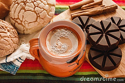 Chocolate mexicano and conchas, cup of mexican chocolate from oaxaca mexico Stock Photo