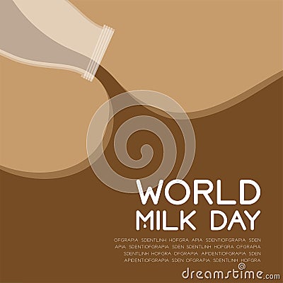 Chocolate Milk flavour bottle pouring, World Milk Day concept flat design illustration Vector Illustration