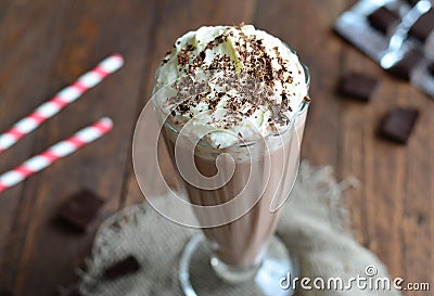 Chocolate Milkshake on wooden background Stock Photo