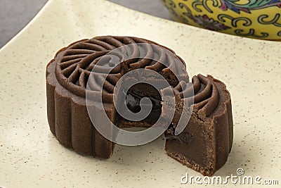 Chocolate Mooncake, a new variation of mooncake for Mid-Autumn Festival Stock Photo