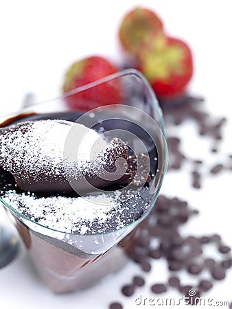 Chocolate mousse in a glass cup Stock Photo