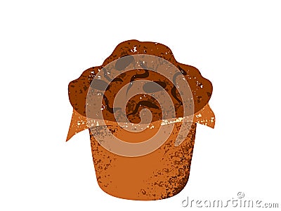 Chocolate muffin with crumbs vector illustration. Sweet dark pastry cupcake design isolated on white background Cartoon Illustration